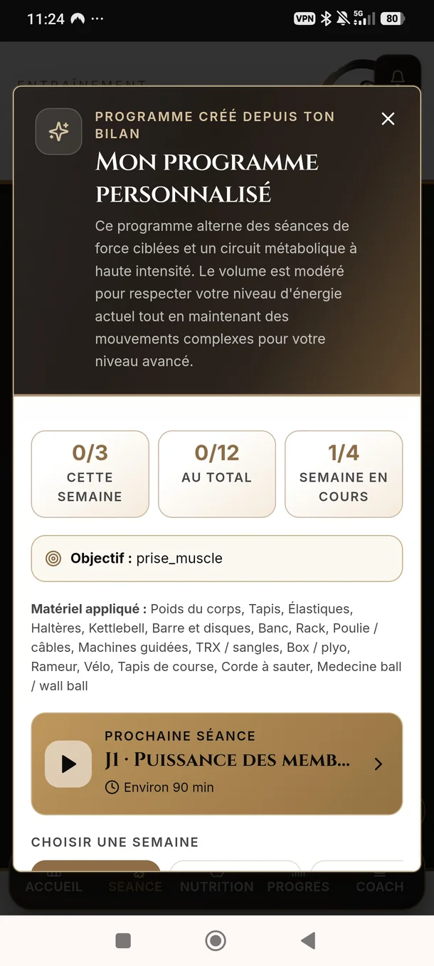 Programme personnalisé créé depuis le bilan